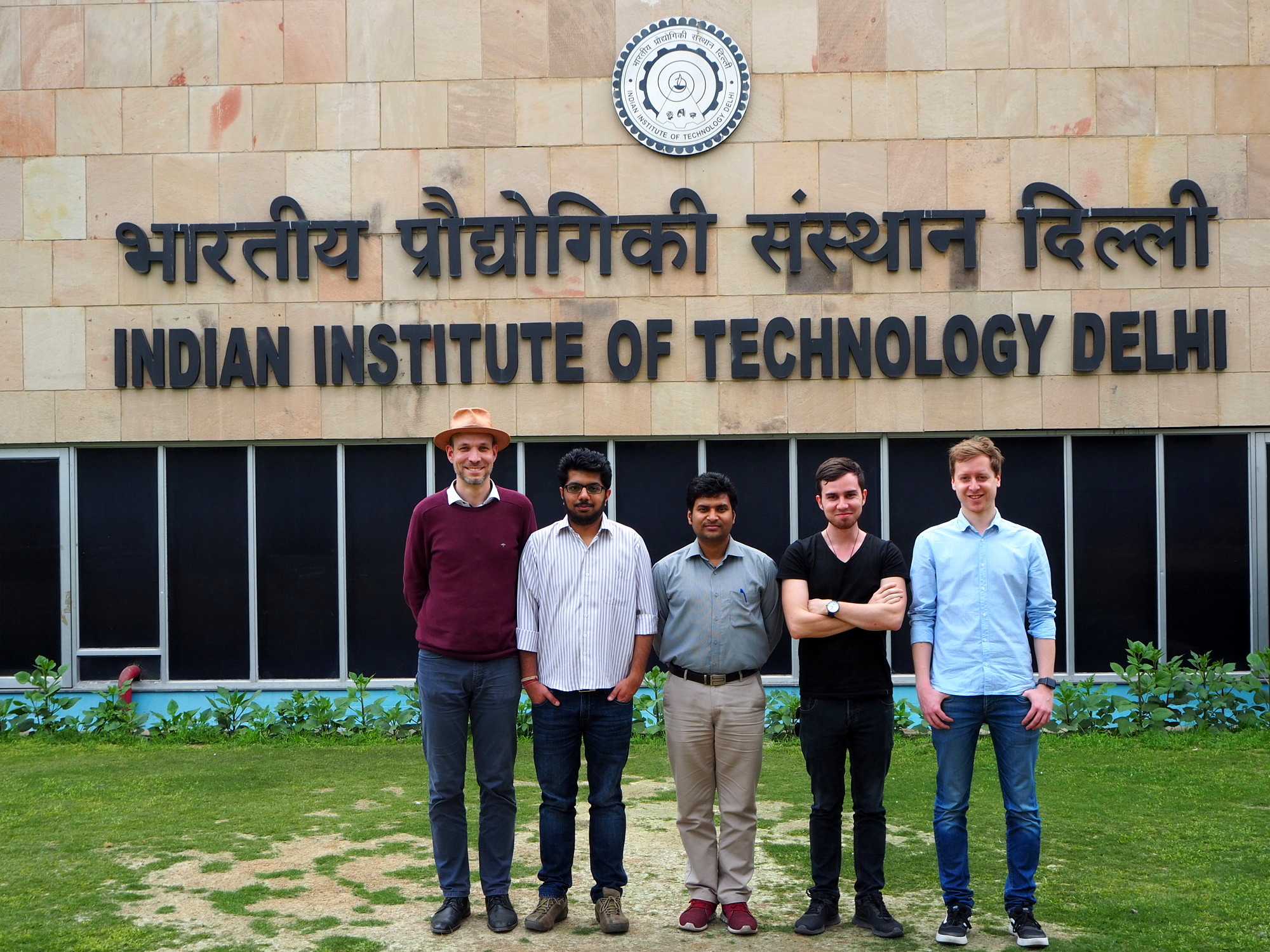 Group photo of five researchers from both universities at the Indian Institute of Technology Delhi.